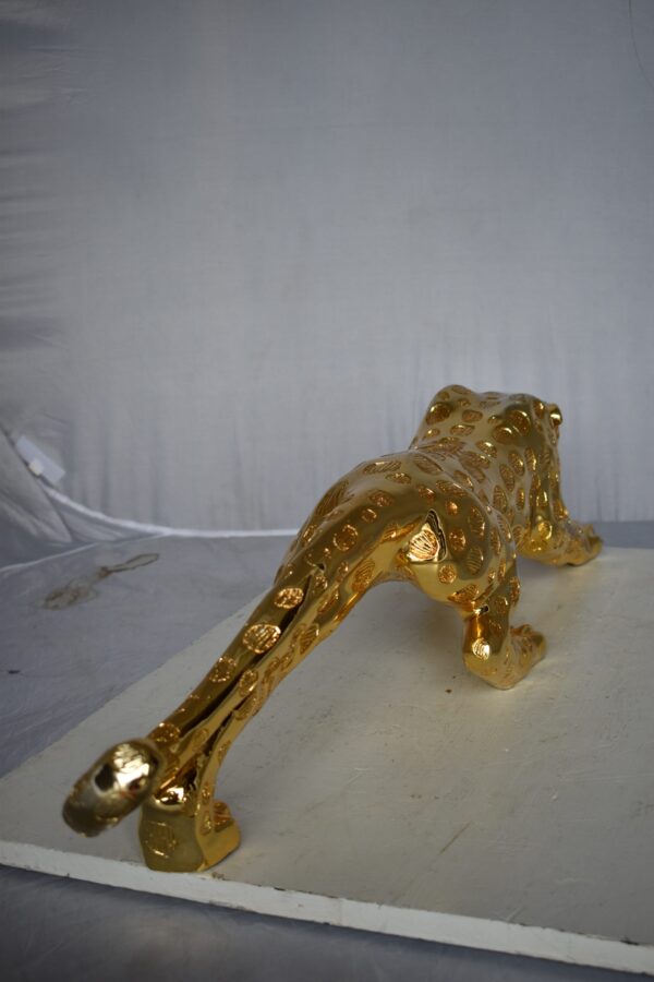 Modern Art of a Gold Jaguar Medium Statue Made of Resin Size: 40" x 7" x 10"H - Image 13
