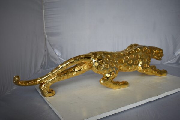 Modern Art of a Gold Jaguar Medium Statue Made of Resin Size: 40" x 7" x 10"H - Image 12