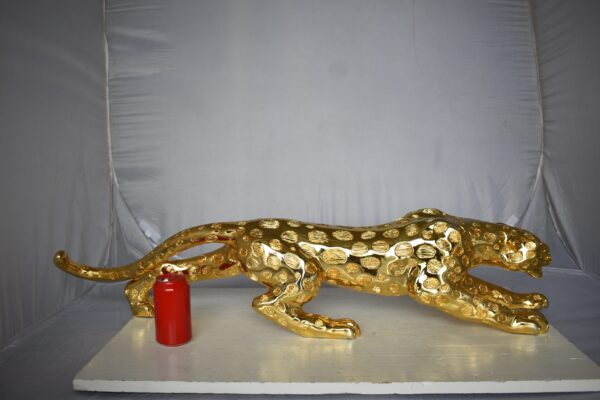 Modern Art of a Gold Jaguar Medium Statue Made of Resin Size: 40" x 7" x 10"H - Image 14