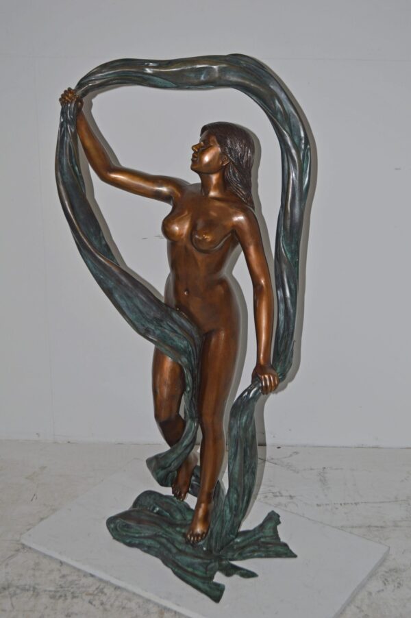 Exotic Fabric Dancer bronze statue Art Nude – Life Size: 18"L x 24"W x 49"H. - Image 3