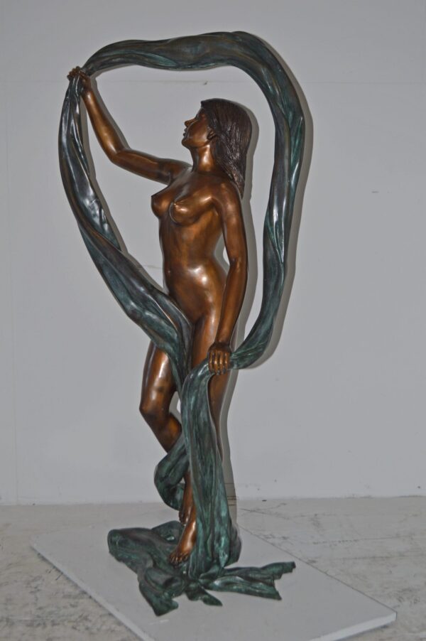Exotic Fabric Dancer bronze statue Art Nude – Life Size: 18"L x 24"W x 49"H. - Image 5