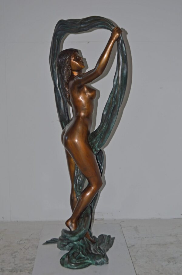 Exotic Fabric Dancer bronze statue Art Nude – Life Size: 18"L x 24"W x 49"H. - Image 13