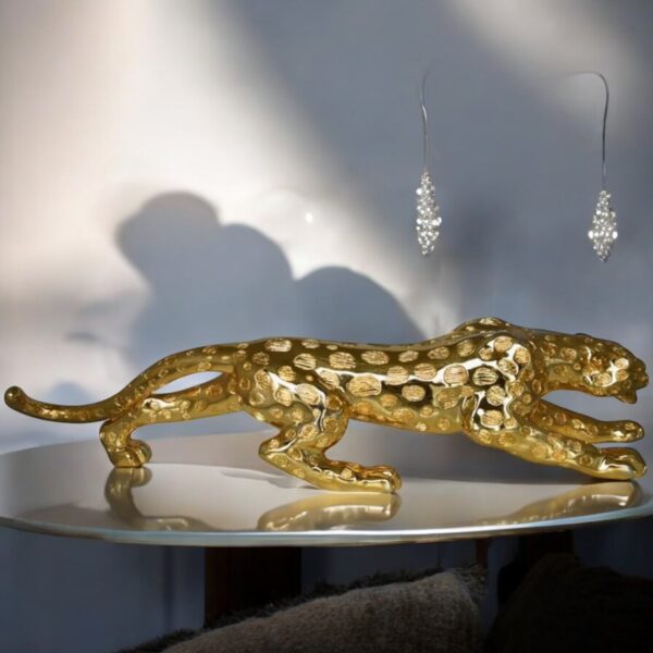 Modern Art of a Gold Jaguar Medium Statue Made of Resin Size: 40" x 7" x 10"H - Image 3