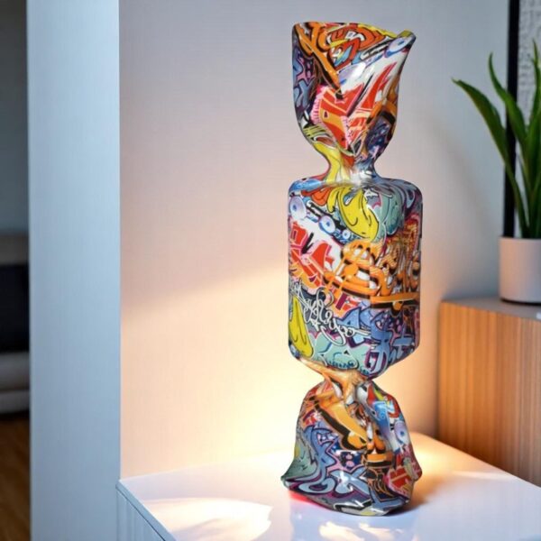 Modern Art of a Large Graffiti Candy Statue Made of Resin Size: 9" x 8" x 24"H - Image 2