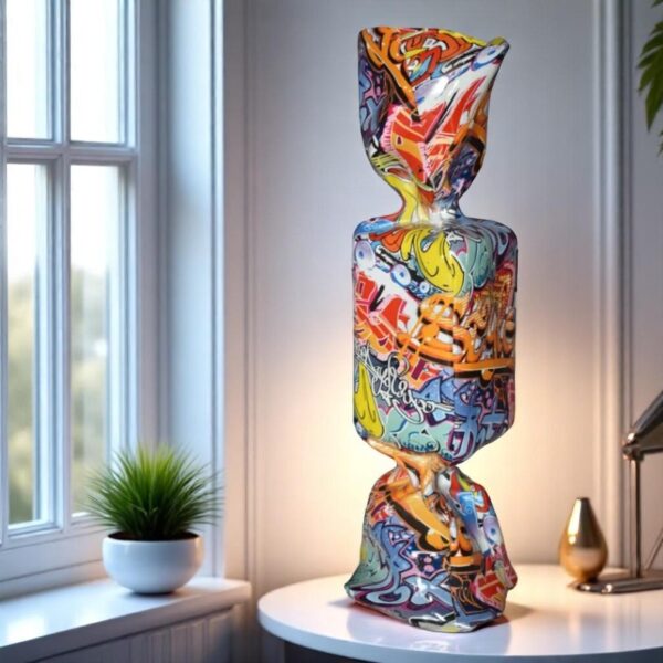 Modern Art of a Large Graffiti Candy Statue Made of Resin Size: 9" x 8" x 24"H - Image 3