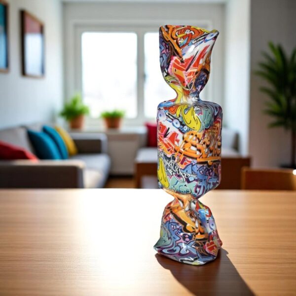 Modern Art of a Large Graffiti Candy Statue Made of Resin Size: 9" x 8" x 24"H - Image 2