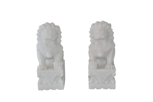 A Pair of Marble Statues of Foo Dogs Size: 5" x 6" x 12"H