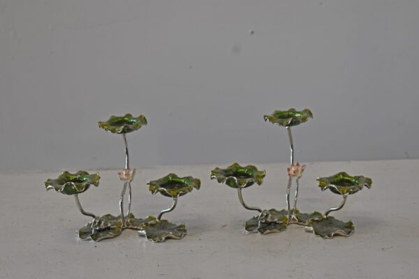 Two Sets of Candle Holders Made of Enameled Metal Size: 8" x 5" x 6"H - Image 2