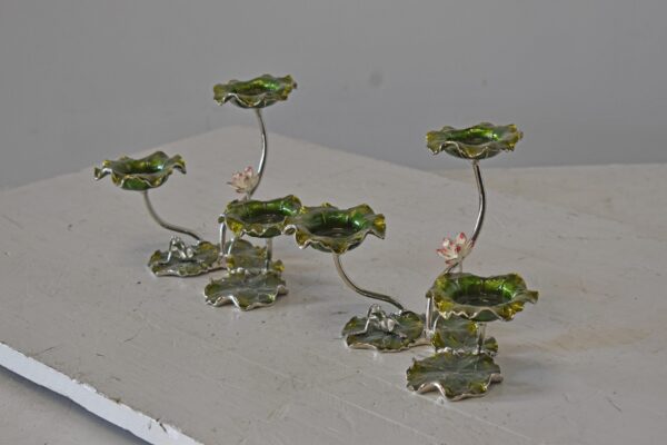 Two Sets of Candle Holders Made of Enameled Metal Size: 8" x 5" x 6"H - Image 4
