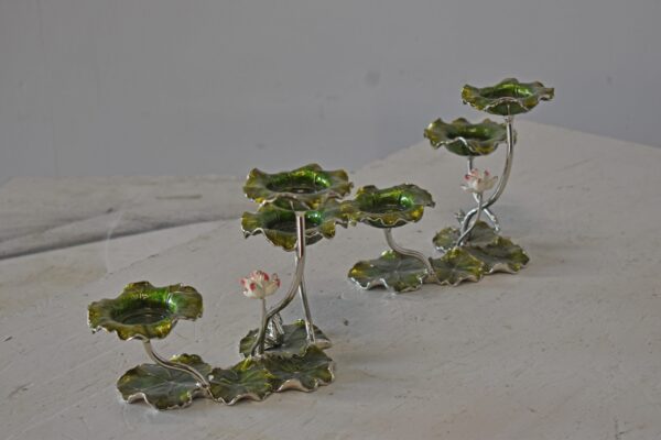 Two Sets of Candle Holders Made of Enameled Metal Size: 8" x 5" x 6"H - Image 6