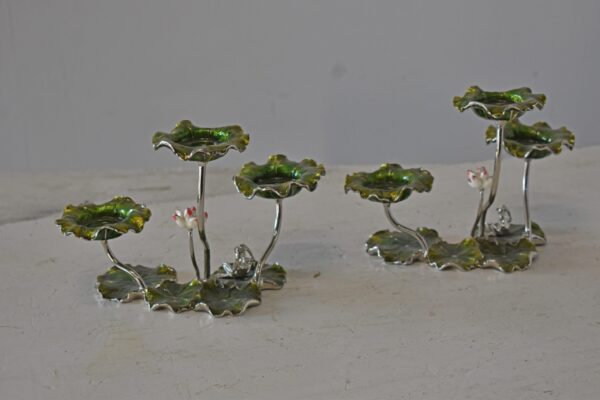 Two Sets of Candle Holders Made of Enameled Metal Size: 8" x 5" x 6"H - Image 7