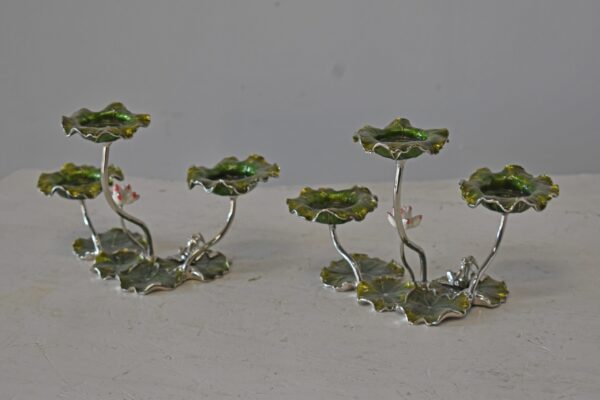 Two Sets of Candle Holders Made of Enameled Metal Size: 8" x 5" x 6"H - Image 8
