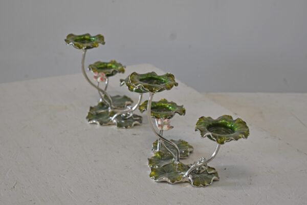 Two Sets of Candle Holders Made of Enameled Metal Size: 8" x 5" x 6"H - Image 9