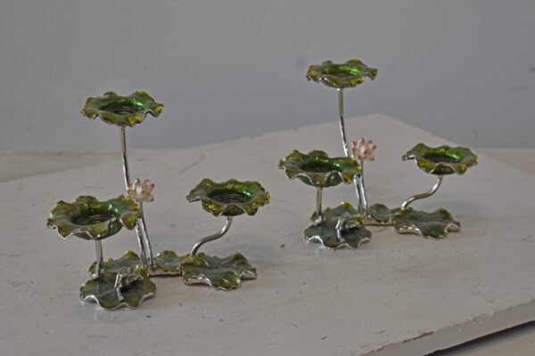 Two Sets of Candle Holders Made of Enameled Metal Size: 8" x 5" x 6"H - Image 11