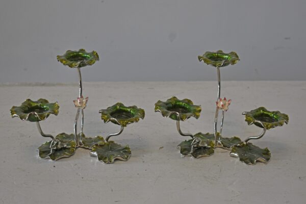 Two Sets of Candle Holders Made of Enameled Metal Size: 8" x 5" x 6"H - Image 13