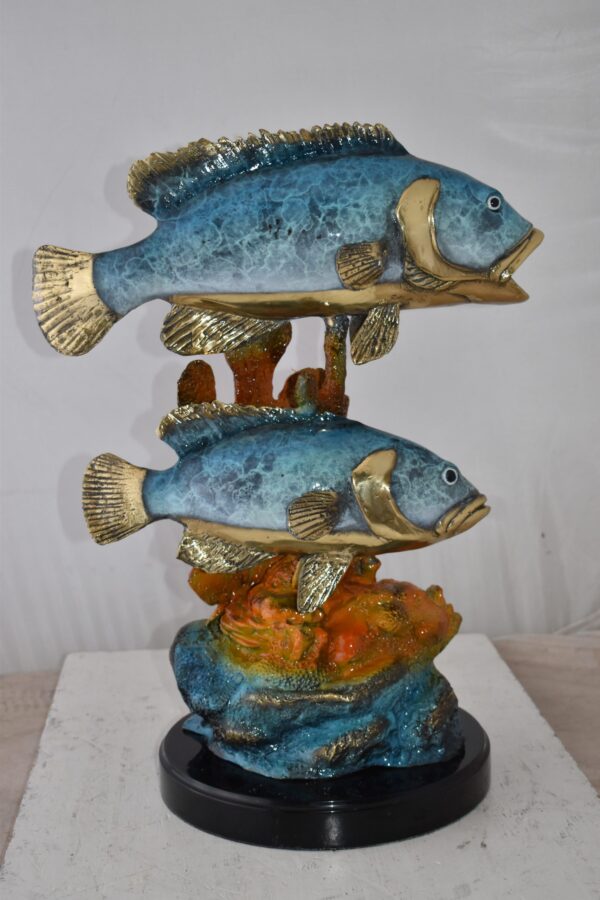 Two Fish Swimming in The Ocean Bronze Statue Size: 18" x 14" x 24"H - Image 3
