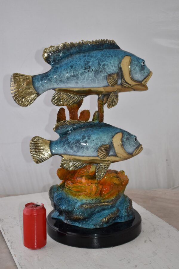Two Fish Swimming in The Ocean Bronze Statue Size: 18" x 14" x 24"H - Image 4