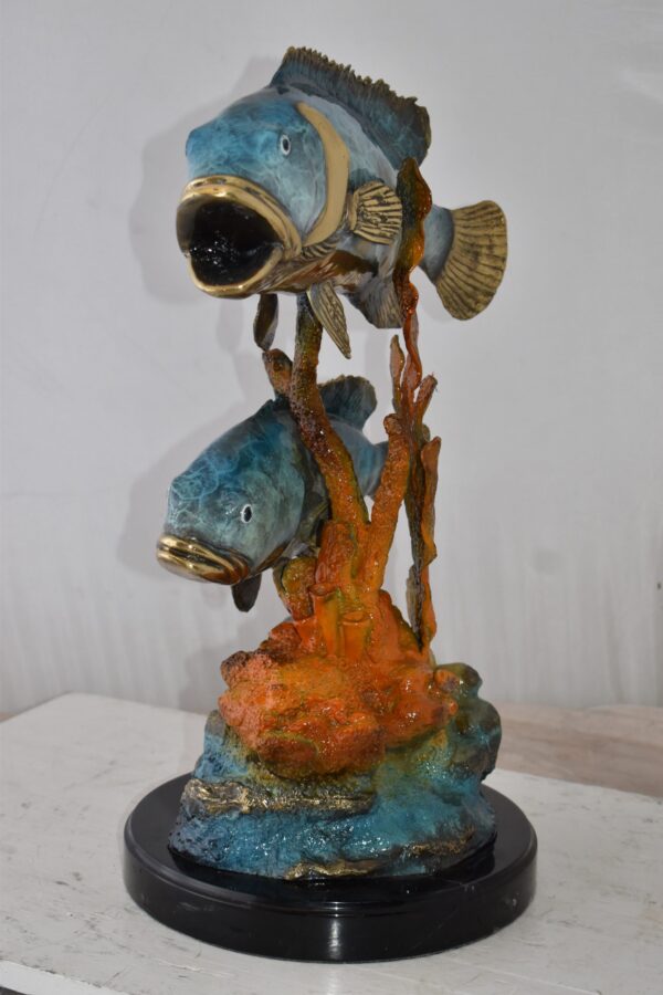 Two Fish Swimming in The Ocean Bronze Statue Size: 18" x 14" x 24"H - Image 9
