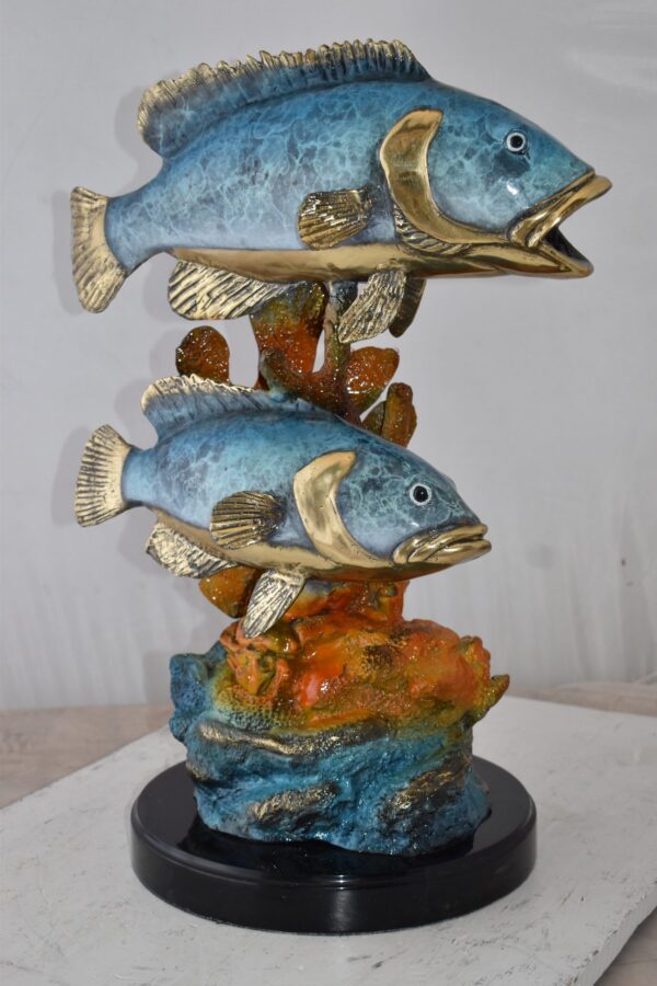 Two Fish Swimming in The Ocean Bronze Statue Size: 18" x 14" x 24"H - Image 11