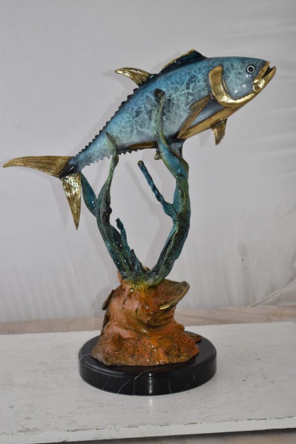 Tuna Fish Swimming in The Ocean Bronze Statue Size: 11" x 21" x 25"H - Image 3