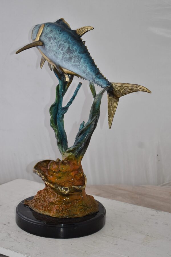 Tuna Fish Swimming in The Ocean Bronze Statue Size: 11" x 21" x 25"H - Image 7