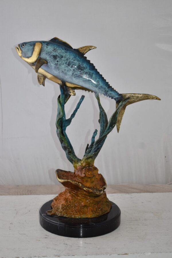 Tuna Fish Swimming in The Ocean Bronze Statue Size: 11" x 21" x 25"H - Image 8