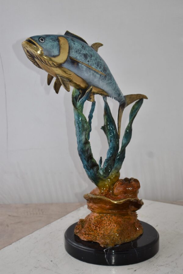 Tuna Fish Swimming in The Ocean Bronze Statue Size: 11" x 21" x 25"H - Image 9