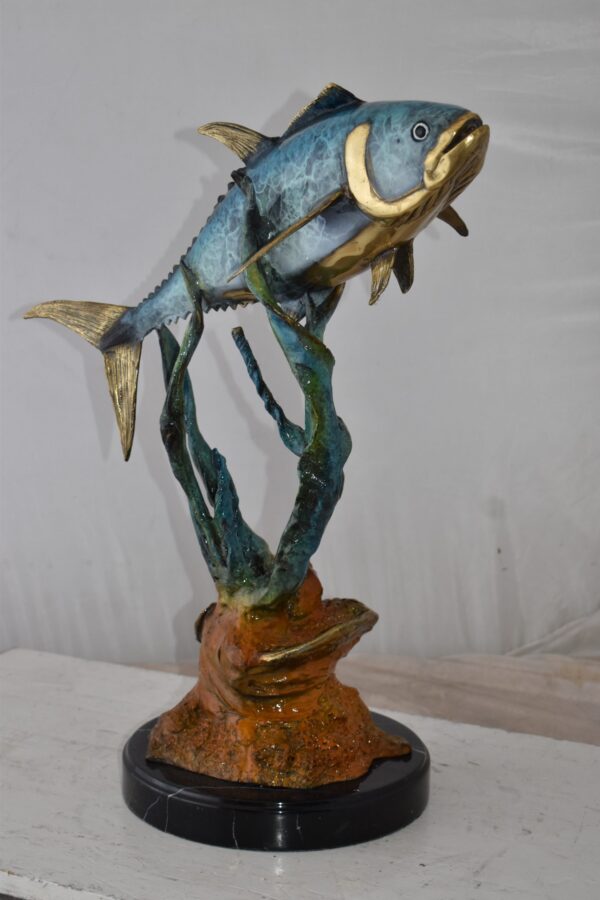 Tuna Fish Swimming in The Ocean Bronze Statue Size: 11" x 21" x 25"H - Image 11