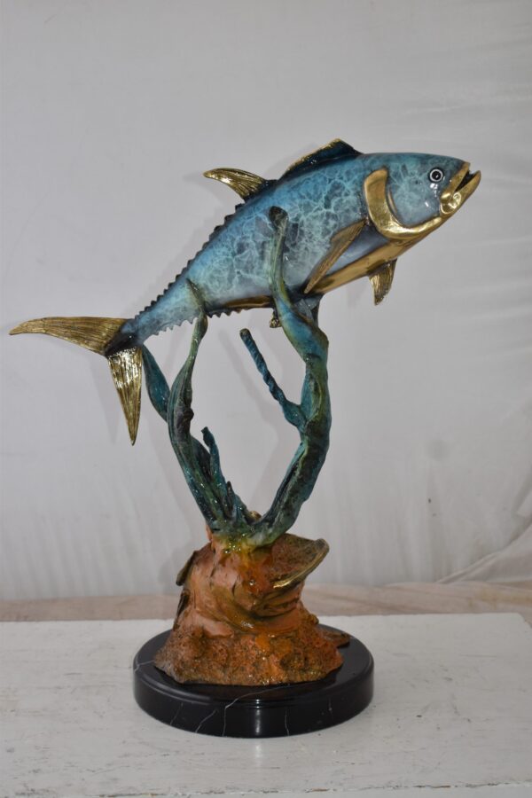 Tuna Fish Swimming in The Ocean Bronze Statue Size: 11" x 21" x 25"H - Image 12