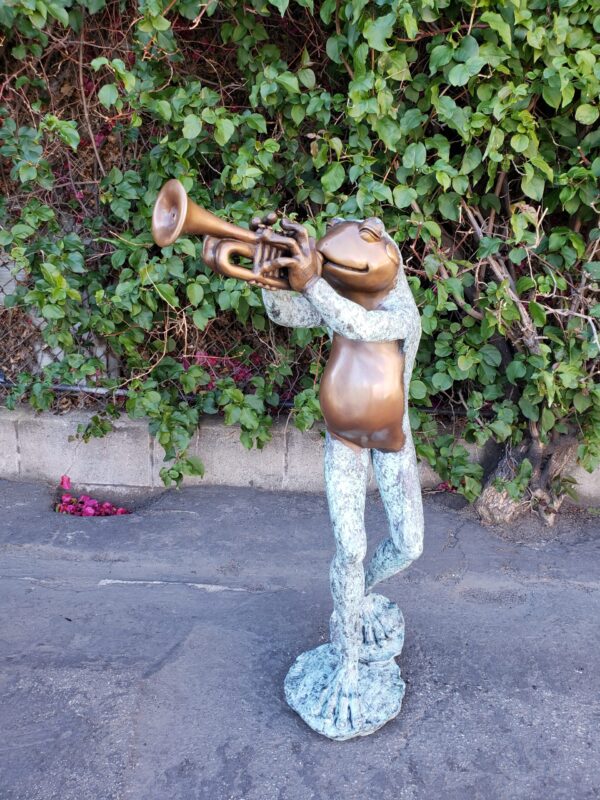 Pair of Musical Frogs Playing Instruments Bronze Statue Size: 16" x 13" x 33"H - Image 6