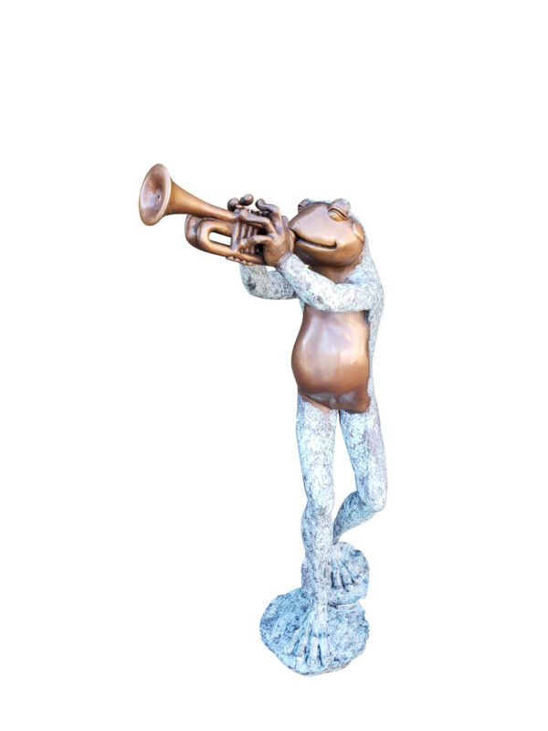 Pair of Musical Frogs Playing Instruments Bronze Statue Size: 16" x 13" x 33"H - Image 7