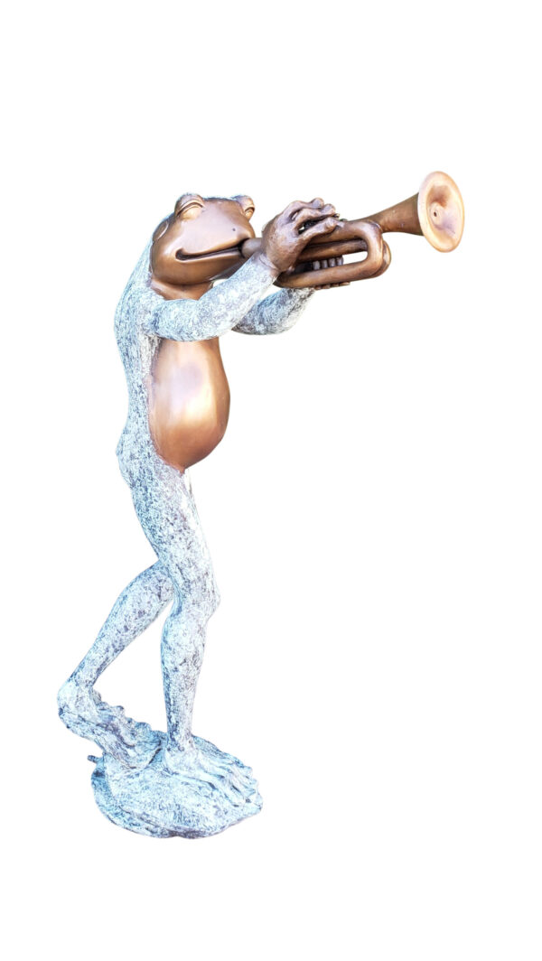 Pair of Musical Frogs Playing Instruments Bronze Statue Size: 16" x 13" x 33"H - Image 8