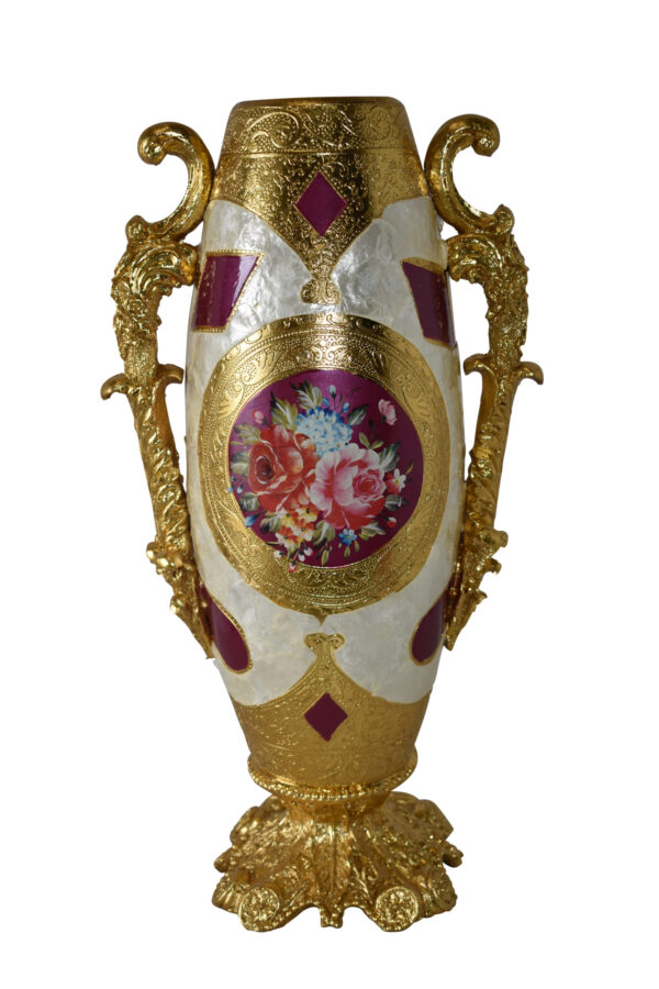 Gold and Flower Adorned Tall Resin Vase Size: 12" x 9" x 21"H