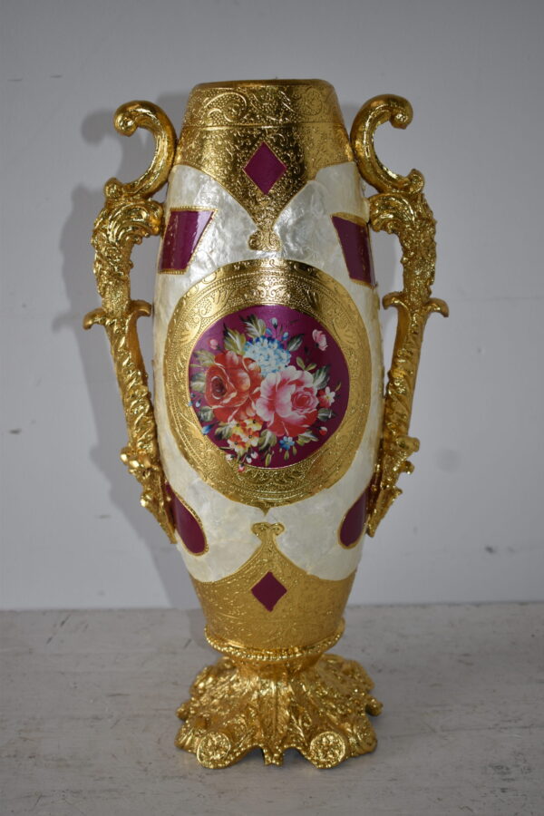 Gold and Flower Adorned Tall Resin Vase Size: 12" x 9" x 21"H - Image 3
