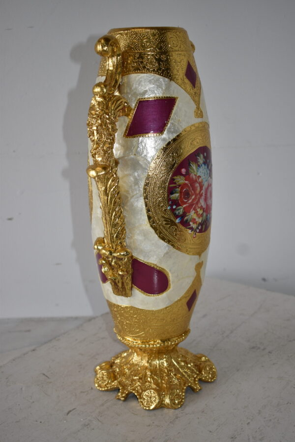 Gold and Flower Adorned Tall Resin Vase Size: 12" x 9" x 21"H - Image 5