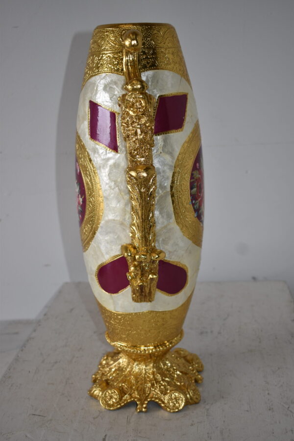 Gold and Flower Adorned Tall Resin Vase Size: 12" x 9" x 21"H - Image 6