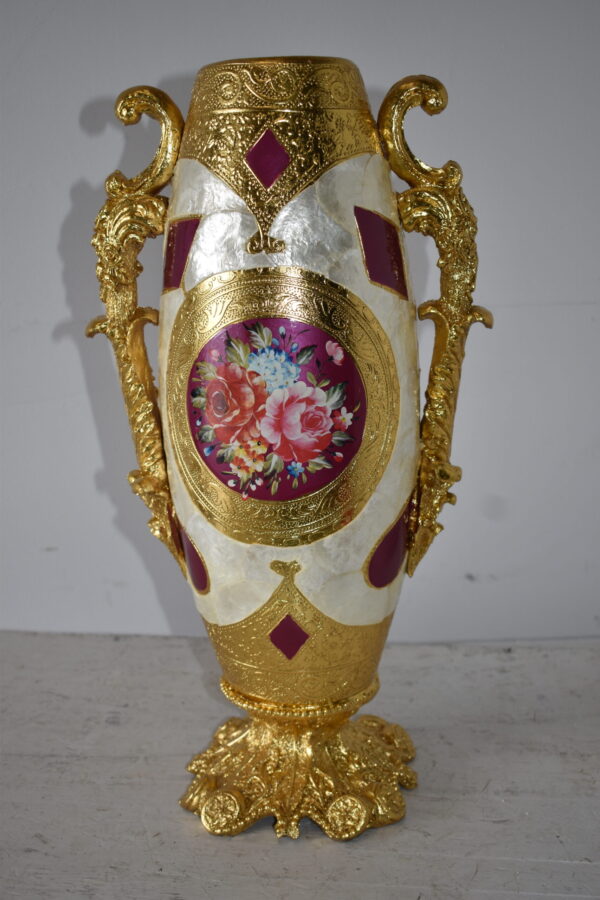 Gold and Flower Adorned Tall Resin Vase Size: 12" x 9" x 21"H - Image 8