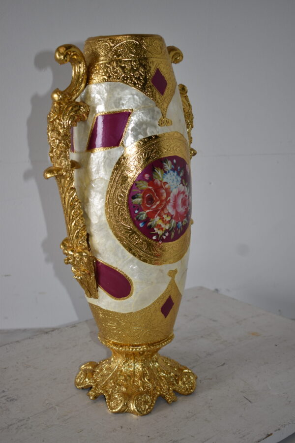 Gold and Flower Adorned Tall Resin Vase Size: 12" x 9" x 21"H - Image 9