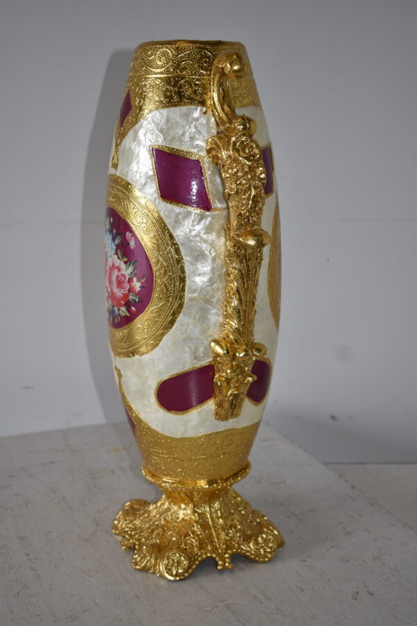 Gold and Flower Adorned Tall Resin Vase Size: 12" x 9" x 21"H - Image 10