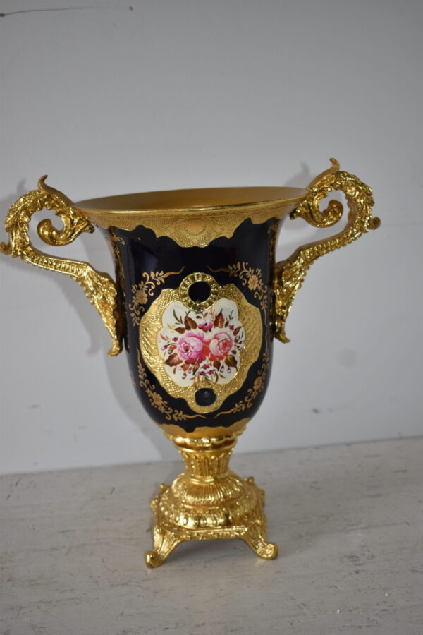 Black and Gold Large Krater Decoration Resin Vase Size: 17" x 10" x 16"H - Image 3