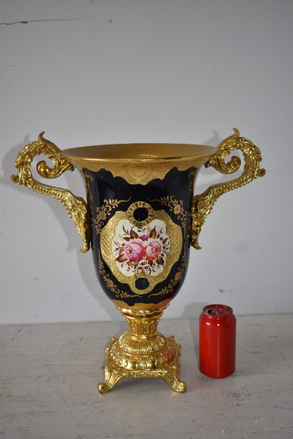 Black and Gold Large Krater Decoration Resin Vase Size: 17" x 10" x 16"H - Image 4