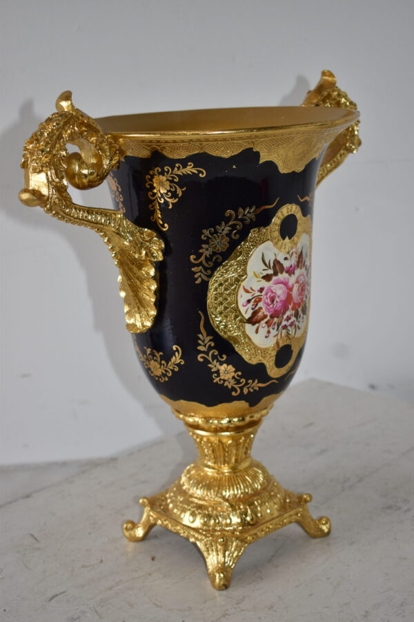 Black and Gold Large Krater Decoration Resin Vase Size: 17" x 10" x 16"H - Image 5