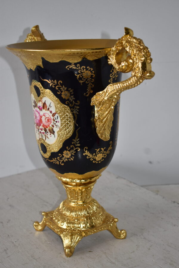 Black and Gold Large Krater Decoration Resin Vase Size: 17" x 10" x 16"H - Image 7