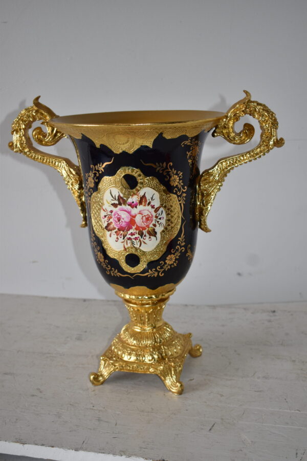 Black and Gold Large Krater Decoration Resin Vase Size: 17" x 10" x 16"H - Image 8