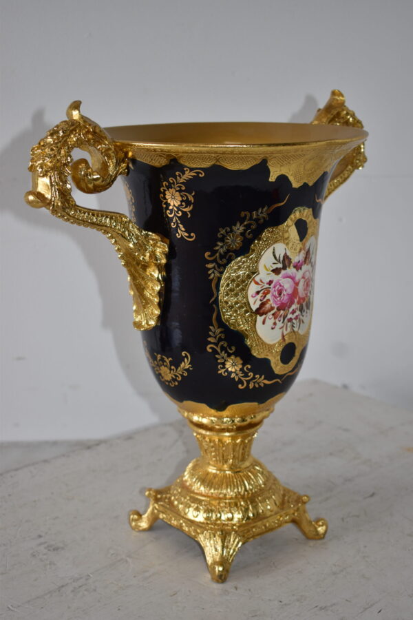 Black and Gold Large Krater Decoration Resin Vase Size: 17" x 10" x 16"H - Image 9
