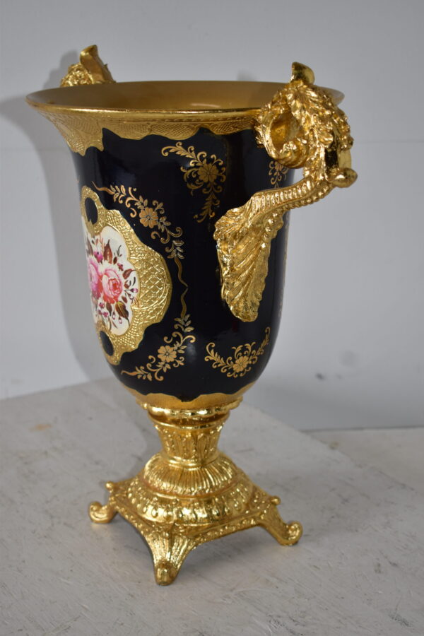 Black and Gold Large Krater Decoration Resin Vase Size: 17" x 10" x 16"H - Image 11