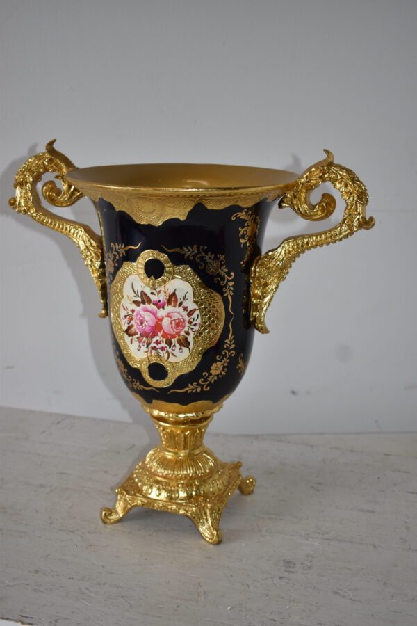 Black and Gold Large Krater Decoration Resin Vase Size: 17" x 10" x 16"H - Image 12