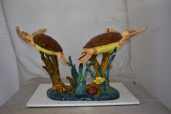 Gliding Turtles in Reef Table Top Bronze Statue  Size: 18" x 16" x 31"H - Image 3
