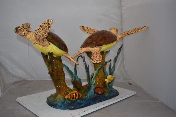 Gliding Turtles in Reef Table Top Bronze Statue  Size: 18" x 16" x 31"H - Image 4