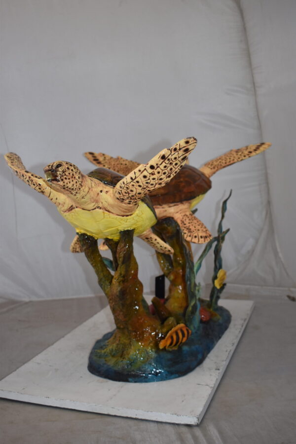 Gliding Turtles in Reef Table Top Bronze Statue  Size: 18" x 16" x 31"H - Image 5